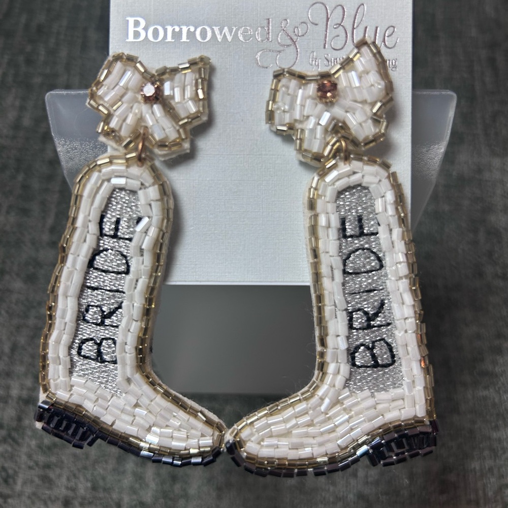 Bride Cowgirl Boots Wedding Dangle Earrings